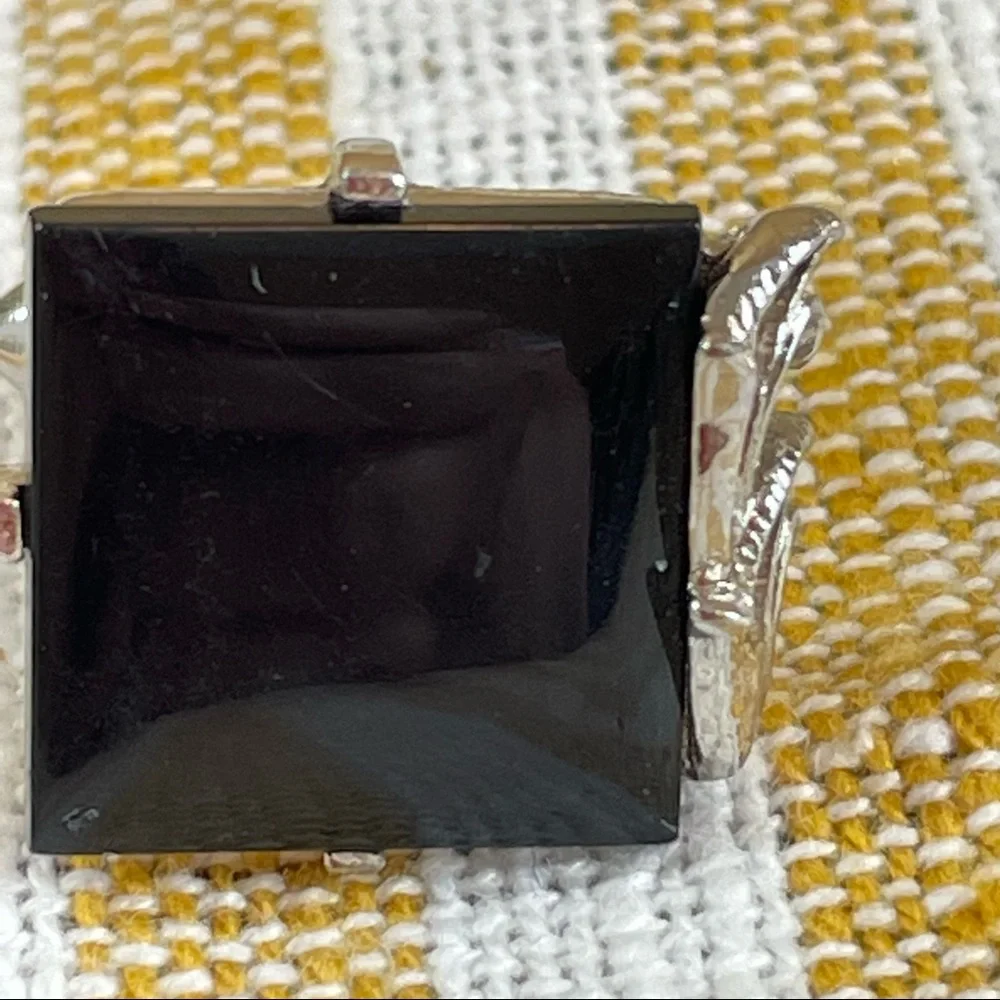 Vintage SWANK Black and Silver Tone Cuff Links Tie Clip‎ Set Retro